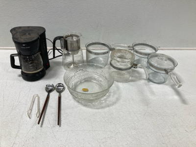 Black & Decker Coffee Maker, (5) Glass Pots, (1) Glass Crystal Bowl & More