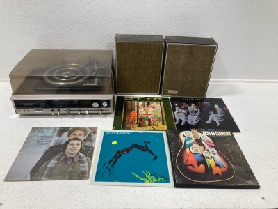 Lloyd&rsquo;s AM-FM Multiplex 8 Track Recorder w/ (2) GE Speakers, (6) Popular Vinyl Records