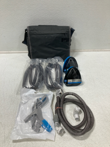CPAP Parts: (2)ResMed Cushions, (3) RedMed Tubes, (1) ResMed Headgear w/ ResMed Carrying Bag