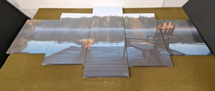 (1) Forest Lake 5-Panel Canvas Wall Art Print, 60"L x32"T