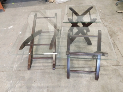 Modern Dark Wood Glass Top Coffee Table And End Table Set 52x28 and 24x26 (sp4)