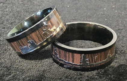 His And Hers Inverted Silhouette Buck/Does Forest Ring Set- His Size 10 And Hers Size 6