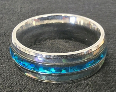 Mens Titanium Ring With Blue Jasper Crystal And Green Accent Crystal