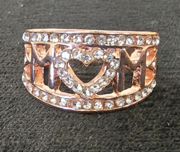 Rose Gold Mom Heart With Gemstones Ring- Size 8
