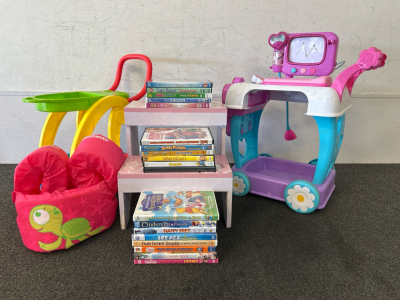 Family Friendly Kids Movies, Stepping Stool, Play Carts and Life Saving Device