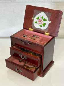 Beautiful Jewelry Box With Contents: Watches, Necklaces, Pins, and More