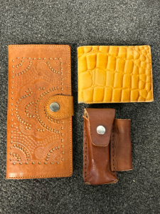 (2) Leather Wallets and Pocket Knife Holder