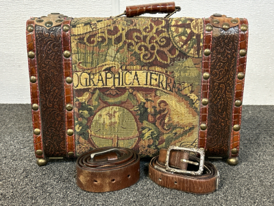 Vintage Storage Case and (2) Leather Belts