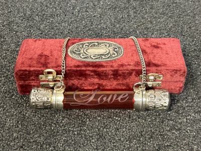 Antique Prayer Scroll Tube With Silver Plated Accents and Glass