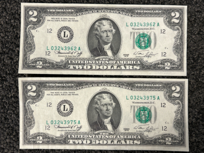 (2) Vintage 2 Dollar Bills