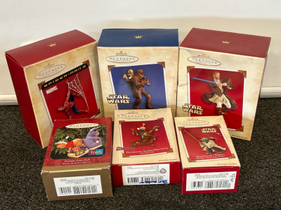(5) Keepsake Collectible Ornaments: Star Wars, Marvel, Pooh and Scooby-Doo
