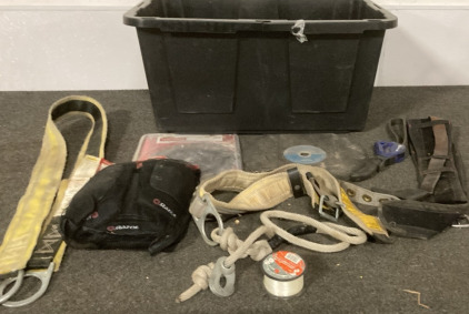 BLACK TOTE, RAZOR KNEE AND ELBOW PADS, HEAVY DUTY FALL PROTECTION STRAP, AND MORE.