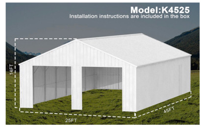 *At Meridian* New Double Garage Steel Barn Shed 45&rsquo;x25&rdquo;x14&rdquo;