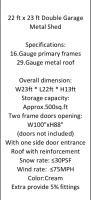 *At Meridian* Double Garage Metal Shed 22&rsquo;x23&rsquo;x13&rsquo; - 3