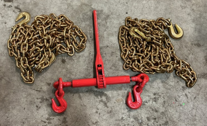*At Meridian* (2) Forged G43 Stamped 3/8 Chain (1) Red 5/16 -3/8 5400 Lbs Ratchet Straps