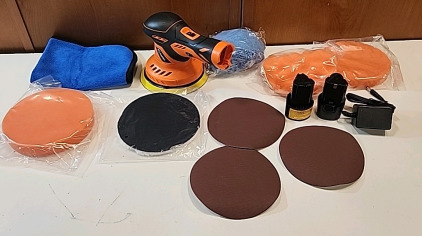 Saker 12v Cordless Buffer Polisher.. 5 Unique Buffing and Sanding Heads.. 1---6 Speed Settings..