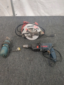 Skilsaw Circular Saw, Small Corded Grinder and a Bosch Power Drill