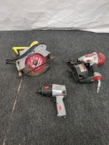 RYOBI Circular Saw, Max Super Roofer Nailgun and a air impact gun