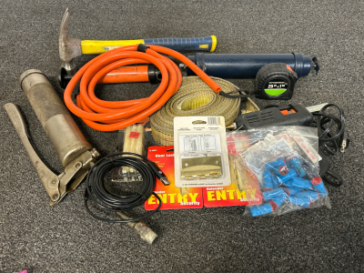Nylon Strap, Hammered Measure Tape, Grease Gun, Suction Gun, USB Inspection Borescope Camera and More