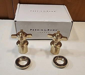 Perrin & Rowe.. Cross Top 1/2" Kit Sink Knobs.. Satin English Gold..