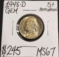 1948-D MS67 Gem Mint State Jefferson Nickel