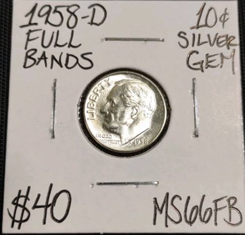 1958&D MS66FB Full Bands Gem Silver Dime