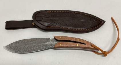 Damascus Steel 4-1/2&rdquo; Blade Knife W/ Sheath