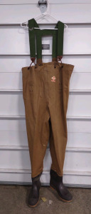 Pair of Red Ball Insulated Chest Waders, Often Used for Fishing