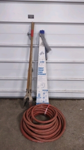 A Frost Proof Yard Hydrant, A Hole Digging Shovel, & An Large Red Water Hose (Approximately 50')