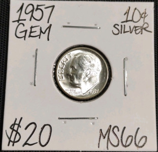 1957 MS66 Gem Silver Roosevelt Dime