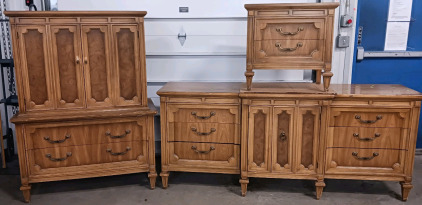 (3) Mid-Century Bedroom Pieces - Dresser 68"x18"x30" - 2013-2356 (1) Highboy Dresser 42"x18"x52" - 2017-2356 (1) Nightstand 24"x16"x24" - 2016-2307