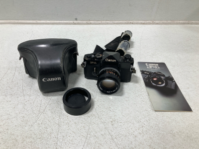 Vintage Canon F-1 FD 50mm 1 : 1.4 Camera w/Case & Manual