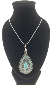 Blue Enamel Tibetan Silver Pendant- .925 Necklace