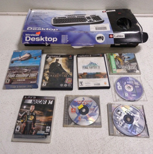 Wireless Desktop Keyboard w/ Mouse & (4) PlayStation 1 Games, (2) PlayStation 2 Games Including Batman Begins, (1) PlayStation 3 Game, & (1) Flight Simulator Game for Computer