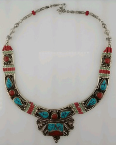 Large Turquoise/ Red Coral Gemstone Necklace