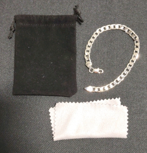 (1) 8" 925 Sterling Silver Curb Chain Bracelet w/ Black Original Tie Bag