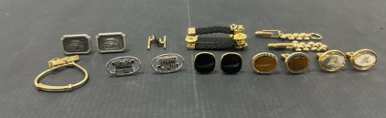 (8) Assortment of Various Cufflinks Including: Wells Fargo, Traincar, Tiger Eye, and More
