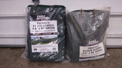 (2) 5'8"x 50' (Green) Eagle Industries- Privacy Fence Screen-We bing & Grommets