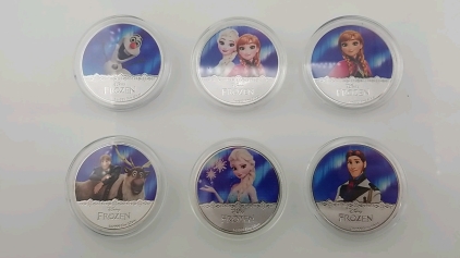 (6) Disney Frozen Movie Characters Silver Plated Collector Coins
