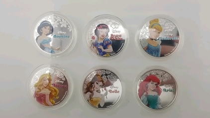 (6) Disney Princess Silver Plated Collector Coins