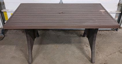 (1) Brown Wicker Patio Table - 58"x38"x29"