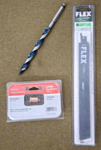(1) 5-Pack Of 220990 / 105A Plasma Torch Nozzles, (1) Flex 9" Carbide Tooth Sawsall Blade & (1) Bosch 1/2" x 7-1/2" Auger Bit