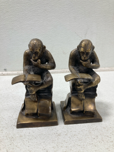 (2) Vintage Brass Chimpanzee Bookend