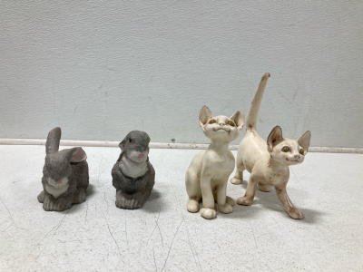 (2) Rabbit Figurines (2) Cat Figurines