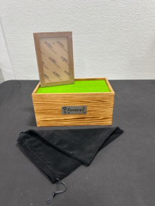 (2) Pet Urns- Wooden, With Picture Frame and Black Velvet Bag- Brand New