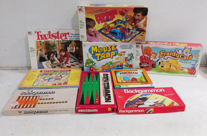 (1) Twister (1) Battle Of The Sexes (3) Backgammon (2) Mouse Trap (1) Parcheesi (1) Fraidycats