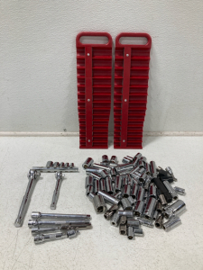 (2) Magnetic Socket Holders, Assorted Sockets w/2 Socket Wrenches