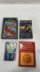 H.P. Lovecraft &ldquo;Tales of Horror&rdquo;, &ldquo;Halo: Contact Harvest&rdquo; by Joseph Staten, &ldquo;2061: Odyssey Three&rdquo; by Arthur C. Clarke, &ldquo;Problems and Solutions for General Chemistry and College Chemistry&rdquo; Fifth Editions