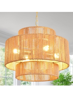 Rattan Boho Chandelier 18" Gold Accent