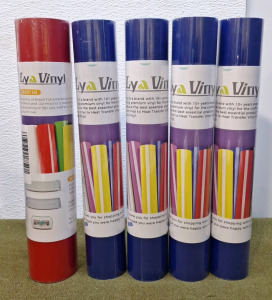 (5) Rolls Of Heat Transfer Vinal, (1) Red & (4) Blue